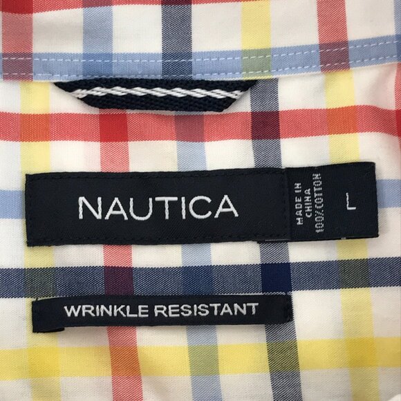 Nautica Short Sleeve Button Down Shirt Men's Large 100% Cotton Wrinkle Resistant - Picture 9 of 10